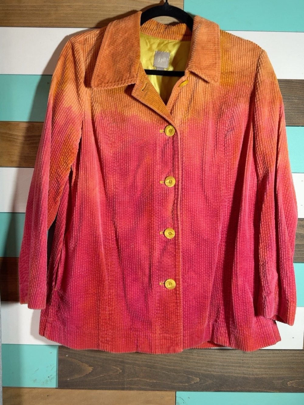 J Jill Women’s SP Corduroy Swing Jacket Coral Orange Ombré Lined Boho